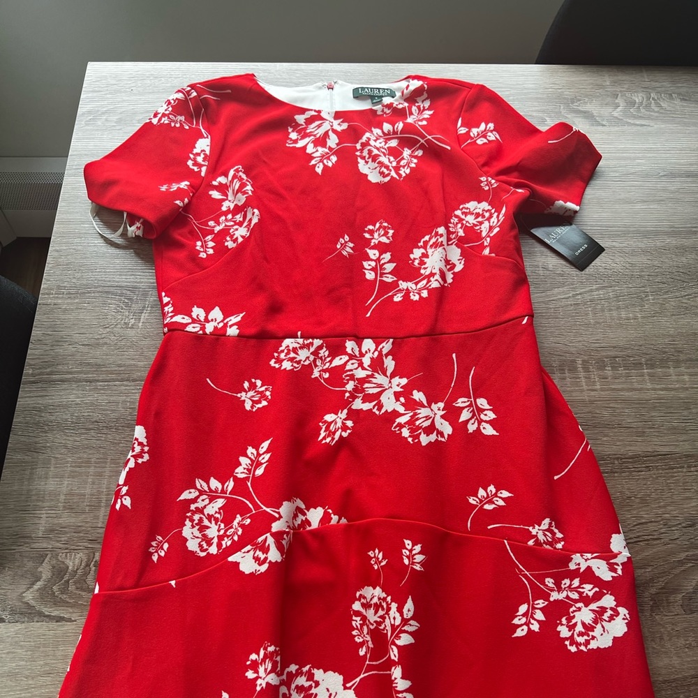Ralph lauren red white floral dress NWT size 6
